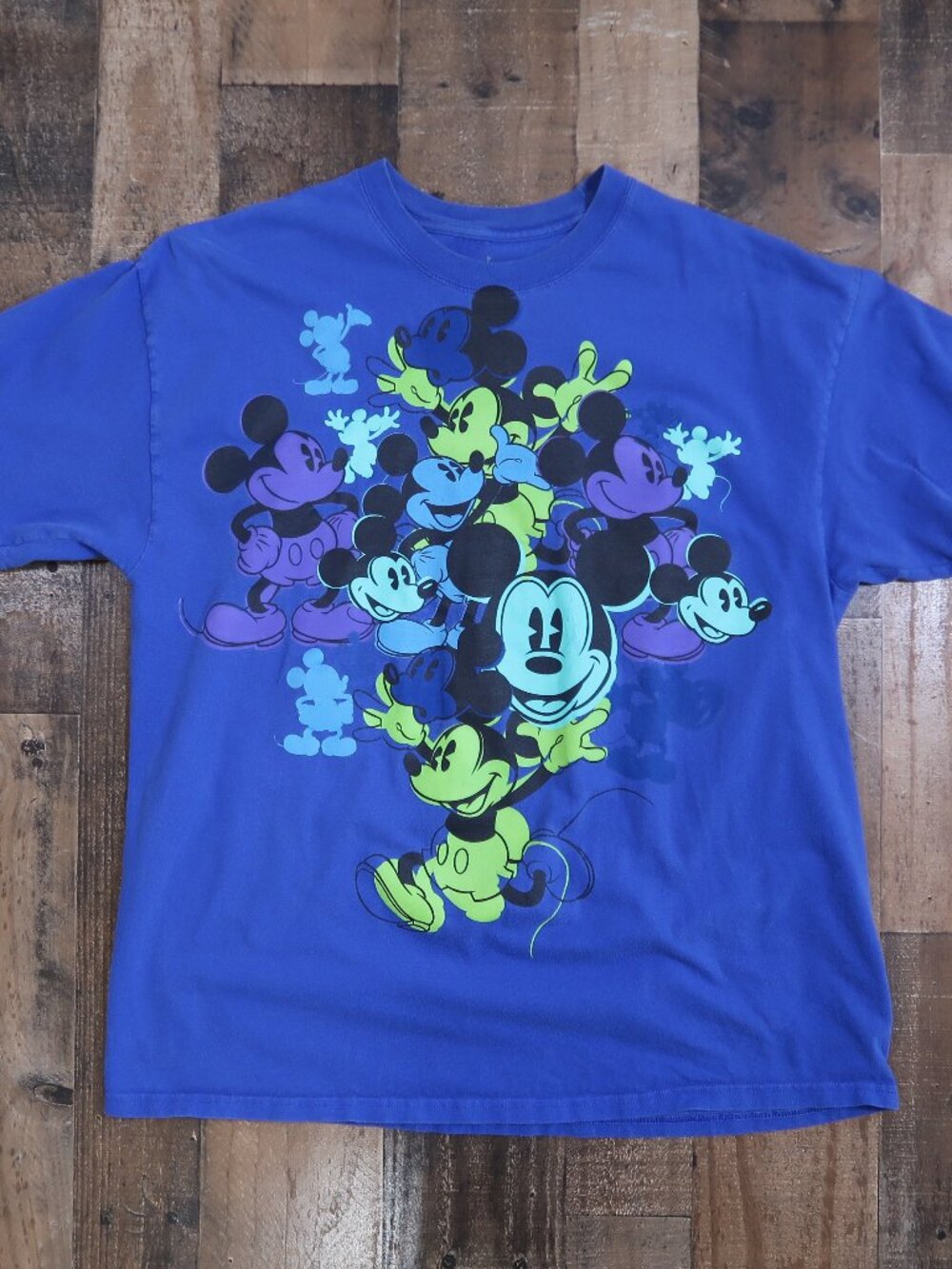 Disneyland by Hanes Adult Large XL Blue Mickey Mouse Collage Graphic Tee Shirt